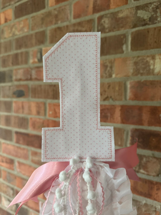 Pink Embroidered Number One Cake Topper
