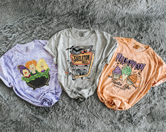 Sandy Sisters Cauldron Graphic Tee – Purple Halloween Shirt
