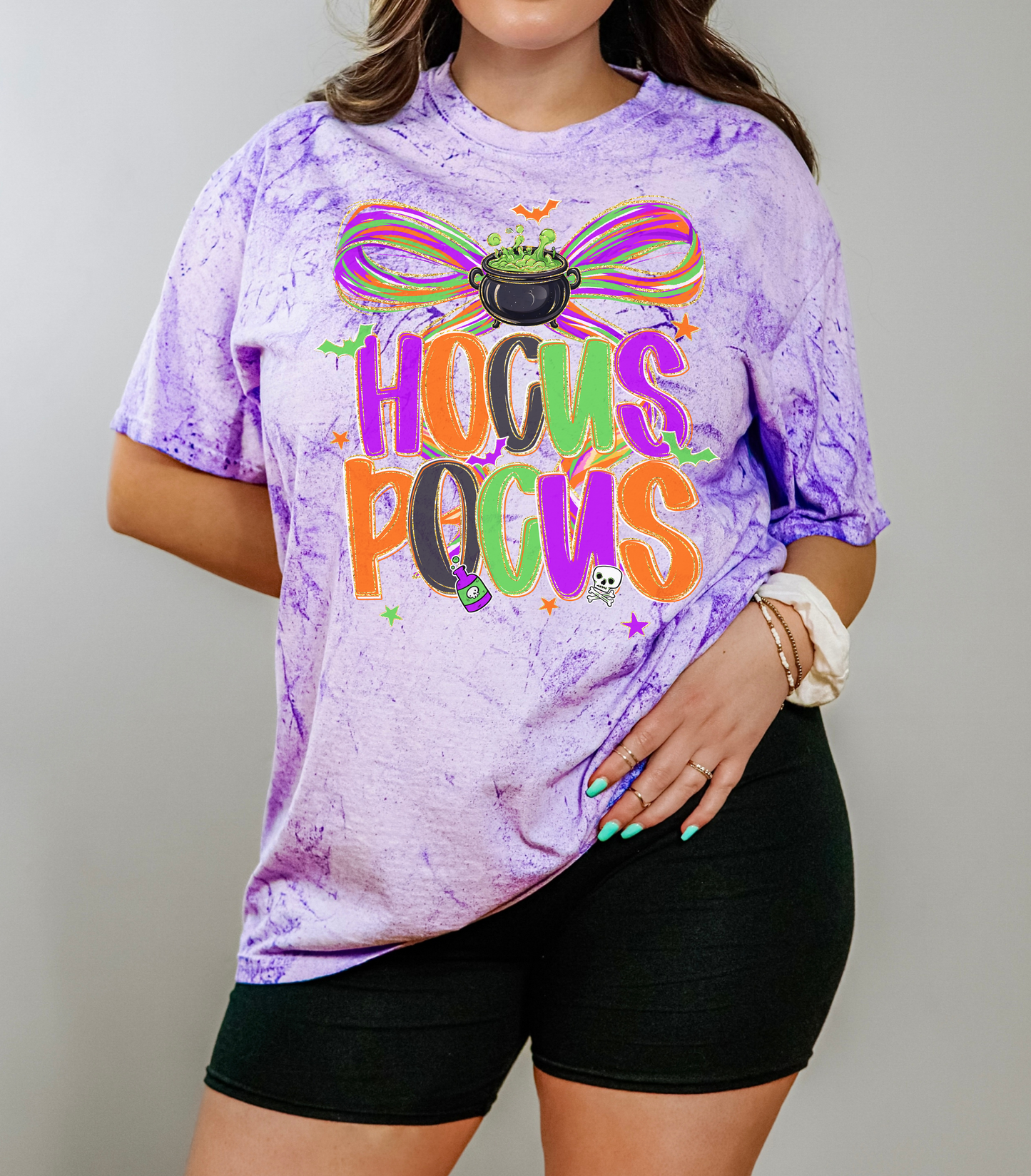 Bright Halloween Bow Tee – Comfort Colors Spooky Season Shirt