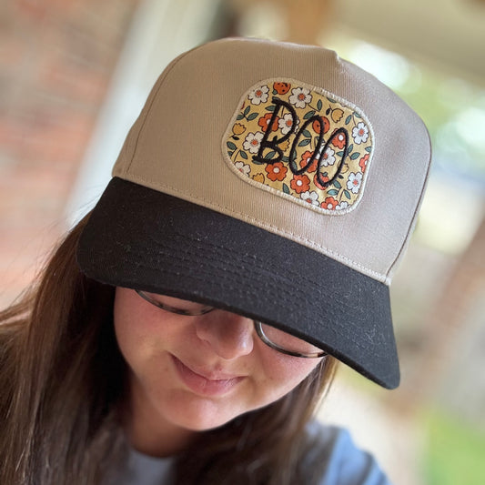 BOO Floral Embroidered Patch Hat – Halloween Trucker Cap