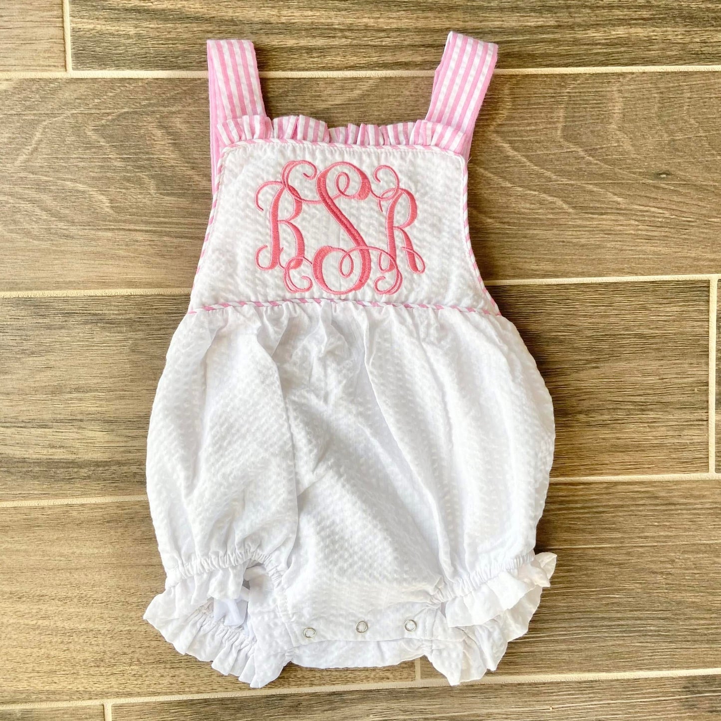 Seersucker Ruffle Monogrammed Sunsuit