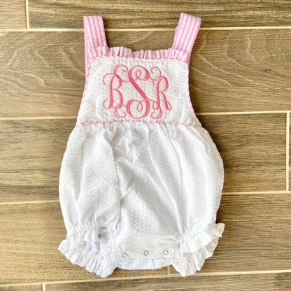 Seersucker Ruffle Monogrammed Sunsuit