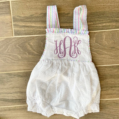 Seersucker Ruffle Monogrammed Sunsuit
