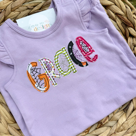 Girls Halloween Applique Name Tee