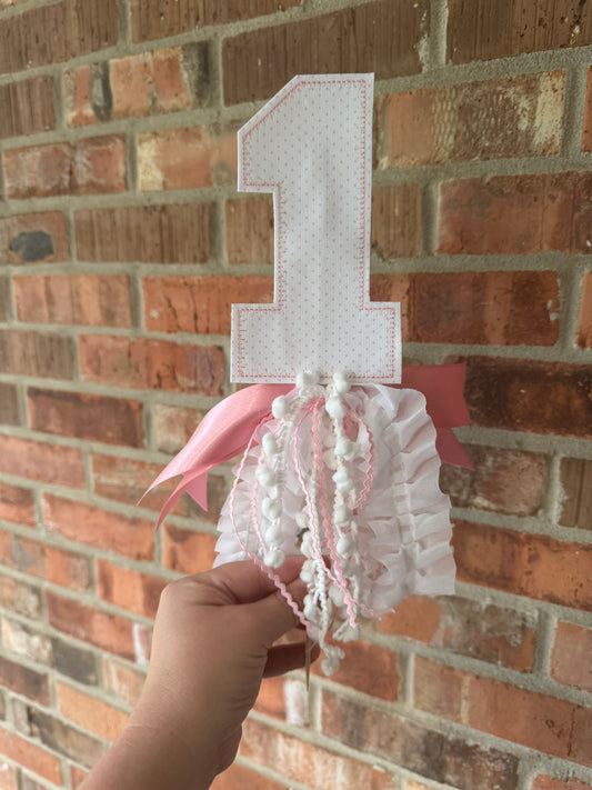 Pink Embroidered Number One Cake Topper