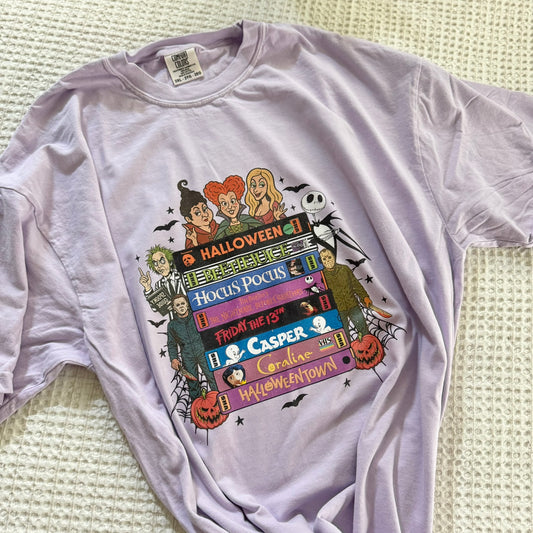 Vintage Halloween Movie Stack Tee – Comfort Colors Lilac Shirt